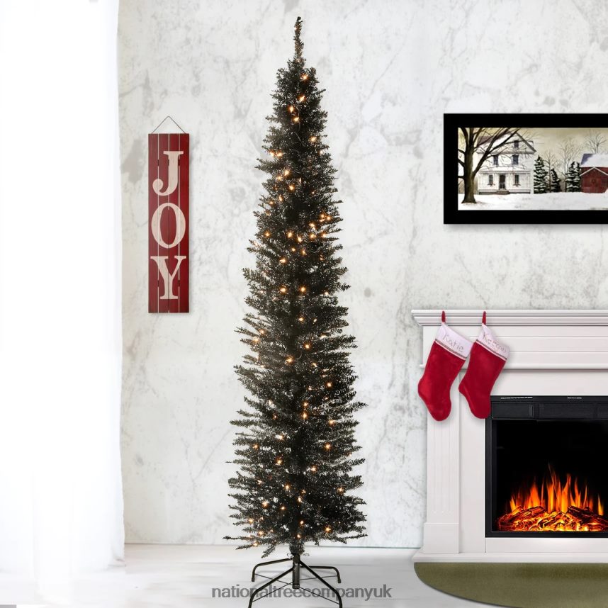 Trees | National Tree Company Pre-Lit Artificial Christmas Tree Black Tinsel White Lights Includes Stand 6 feet F2L4F142